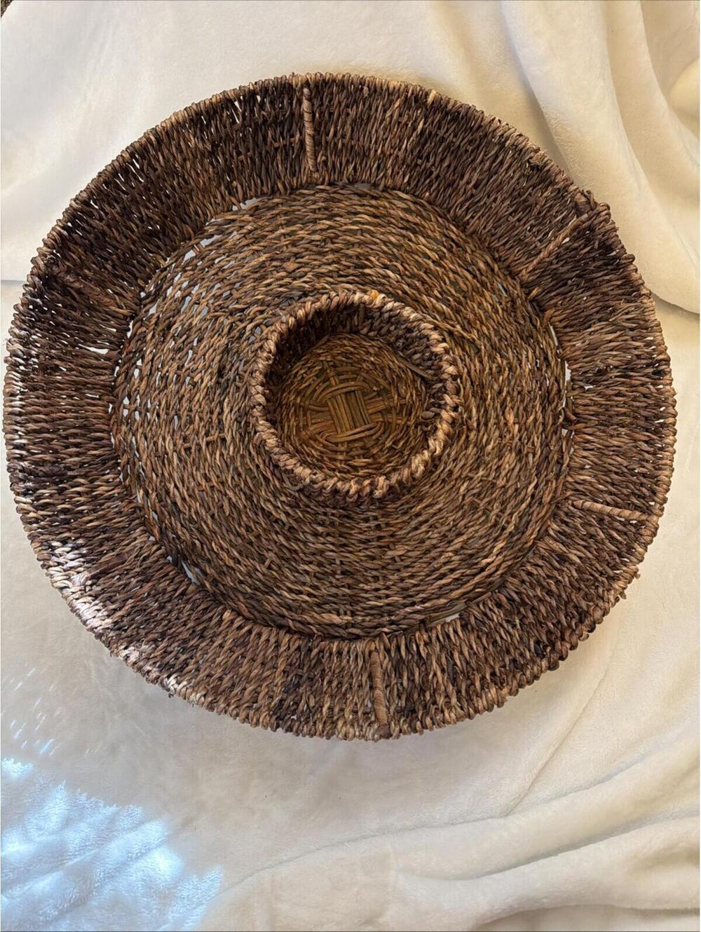 Vtg Rattan Chips And Dip Serving Tray Large